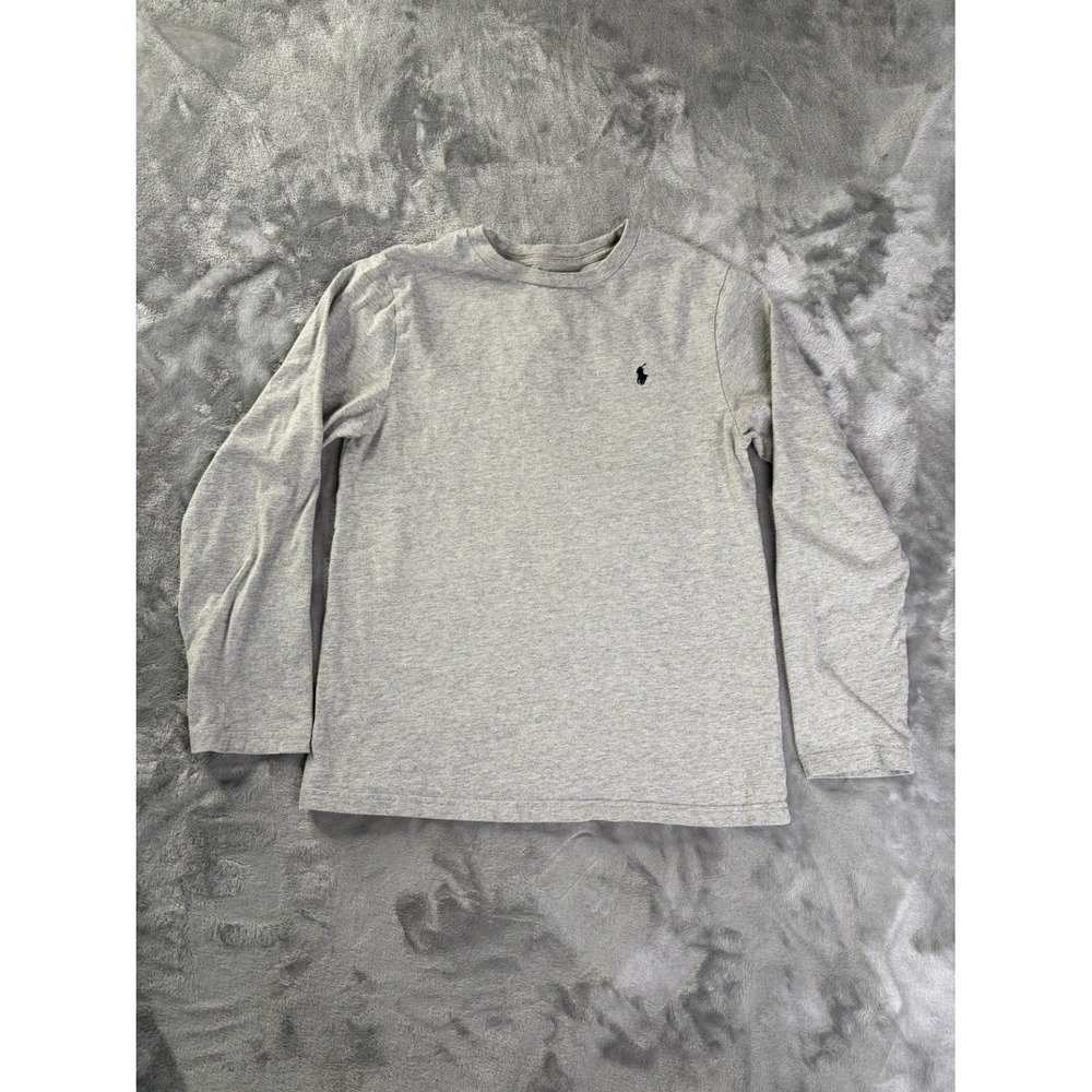 Polo Ralph Lauren T-Shirt Boys L Gray Long Sleeve Crew Neck Embroidered Logo